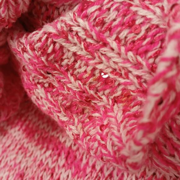 Y2K Vintage Lei Sweater Cowl Neck Jrs Sz L BARBIECORE PINK Sparkle Sequins Boho - Picture 7 of 16